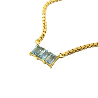 Nasi Silver Women's Kadima Baguette Necklace- Blue Topaz- Gold