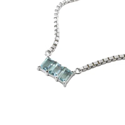 Nasi Silver Women's Kadima Baguette Necklace- Blue Topaz- Silver