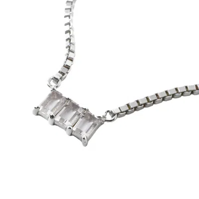 Nasi Silver Women's Kadima Baguette Necklace- White Topaz- Silver In Gray