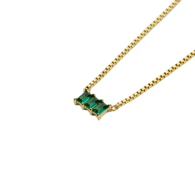 Nasi Silver Women's Kadima Baguette Necklace- Green Spinel- Gold