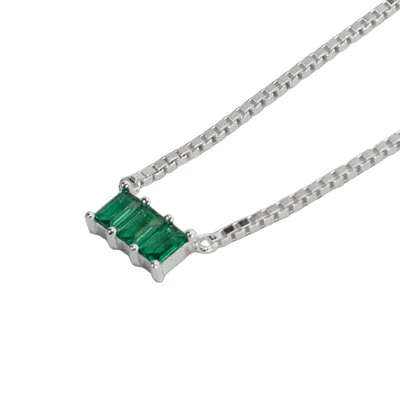 Nasi Silver Women's Kadima Baguette Necklace- Green Spinel- Silver