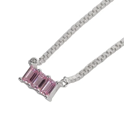 Nasi Silver Women's Kadima Baguette Necklace- Pink Spinel- Silver
