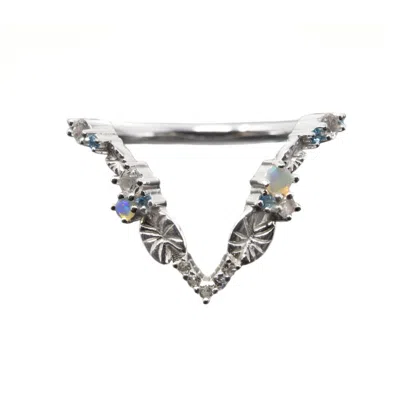 Nasi Silver Women's Lilypad Ring- Blue Topaz- Opal- White Topaz- Silver In Multi