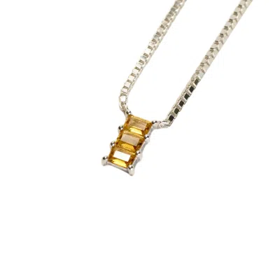 Nasi Silver Women's Orange Baguette Nahar Necklace- Citrine, Silver