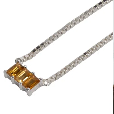 Nasi Silver Women's Orange Kadima Baguette Necklace- Citrine- Silver