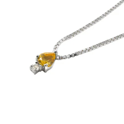 Nasi Silver Women's Orange Pear Atarah Necklace- Citrine & White Topaz, Silver