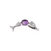 Nasi Silver Women's Orange Swimming Neshama Fish Pendant- Amethyst & Freshwater Pearl- Silver In Metallic