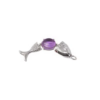 Nasi Silver Women's Orange Swimming Neshama Fish Pendant- Amethyst & Freshwater Pearl- Silver In Metallic