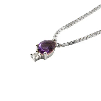 Nasi Silver Women's Pear Atarah Necklace- Amethyst & White Topaz - Silver In Metallic
