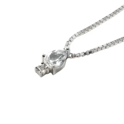 Nasi Silver Women's Pear Atarah Necklace- White Topaz- Silver