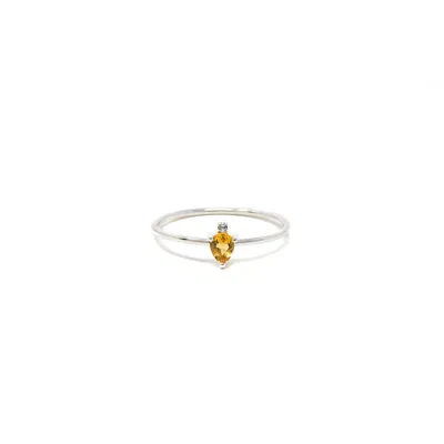 Nasi Silver Women's Pear Atarah Ring- Citrine & White Topaz, Silver In Metallic