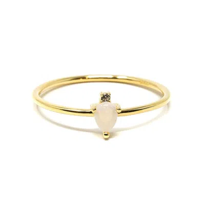 Nasi Silver Women's Pear Atarah Ring- Opal & White Topaz, Gold