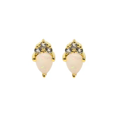 NASI SILVER WOMEN'S PEAR ATARAH STUDS- OPAL & WHITE TOPAZ- GOLD