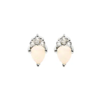 Nasi Silver Women's Pear Atarah Studs- Opal & White Topaz-  Silver