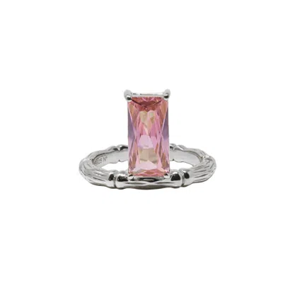 Nasi Silver Women's Pink / Purple Floating Baguette Gemstone Ring- Pink Spinel, Silver