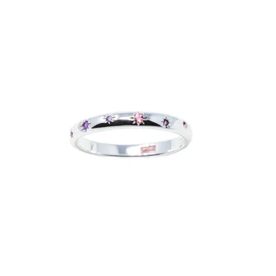 Nasi Silver Women's Pink Scatter Band Both Sides Now Dusk Edition Ring- Silver In Metallic
