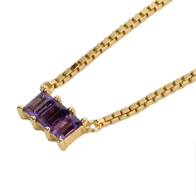 Nasi Silver Women's Purple Kadima Baguette Necklace- Amethyst - Gold