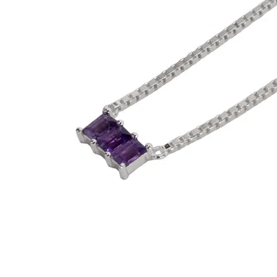 Nasi Silver Women's Purple Kadima Baguette Necklace- Amethyst- Silver