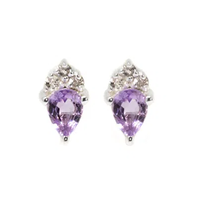 Nasi Silver Women's Purple Pear Atarah Studs- Amethyst & White Topaz, Silver