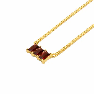 Nasi Silver Women's Red Kadima Baguette Necklace- Garnet- Gold