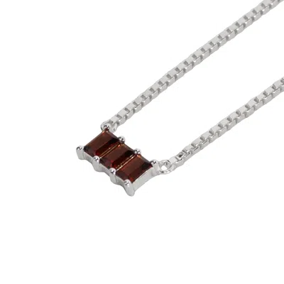 Nasi Silver Women's Red Kadima Baguette Necklace- Garnet- Silver