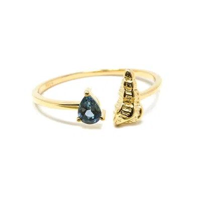 Nasi Silver Women's Shell Sedef Ring- Blue Topaz, Gold
