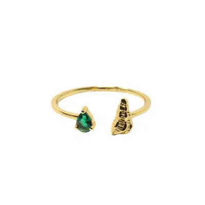 Nasi Silver Women's Shell Sedef Ring- Green Spinel, Gold
