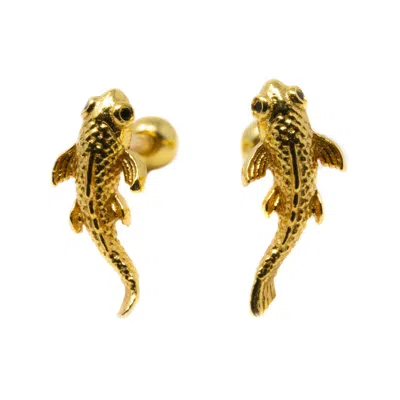 Nasi Silver Women's Silver Fish Neshama Studs- Gold