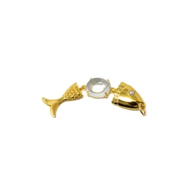 Nasi Silver Women's Swimming Fish Neshama Pendant- White Topaz- Gold
