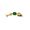 Nasi Silver Women's Swimming Neshama Fish Pendant- Green Spinel & Freshwater Pearl- Gold In Gold