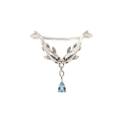 Nasi Silver Women's Two Wishes Wishbone Ring- Blue Topaz- Silver