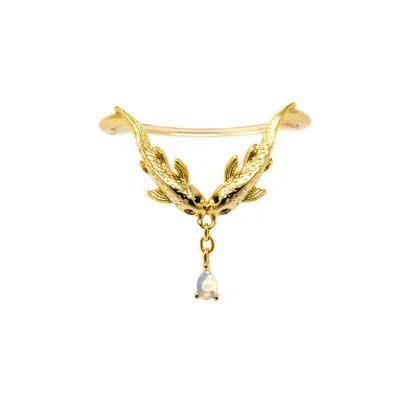 Nasi Silver Women's Two Wishes Wishbone Ring- Opal- Gold In Yellow