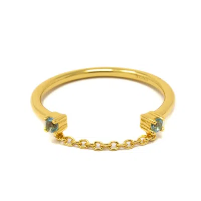 Nasi Silver Women's Twogether Chain Ring- Blue Topaz In Gold
