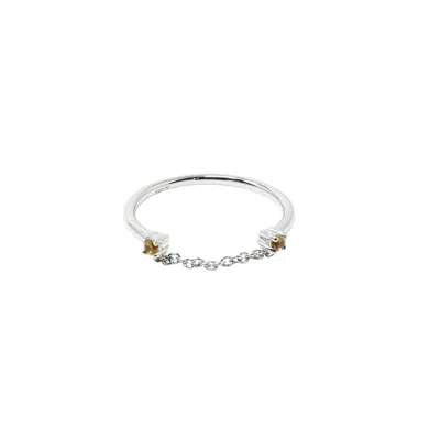 Nasi Silver Women's Twogether Chain Ring- Citrine, Silver