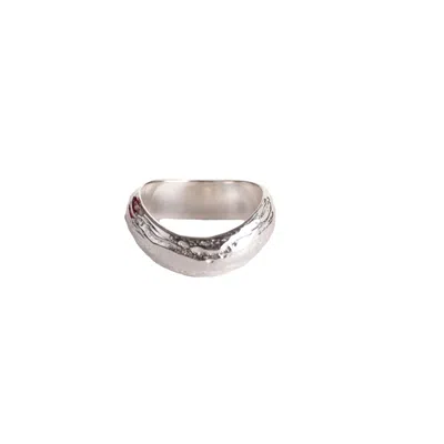Nasi Silver Women's Wave Band Concrete Ring- Silver