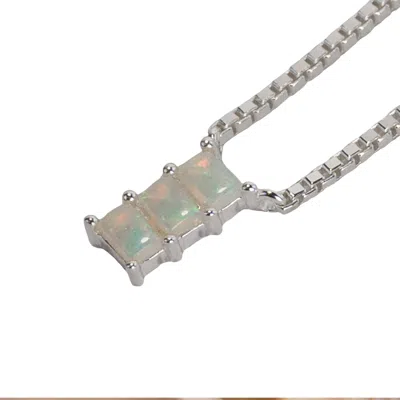 Nasi Silver Women's White Baguette Nahar Necklace- Opal, Silver