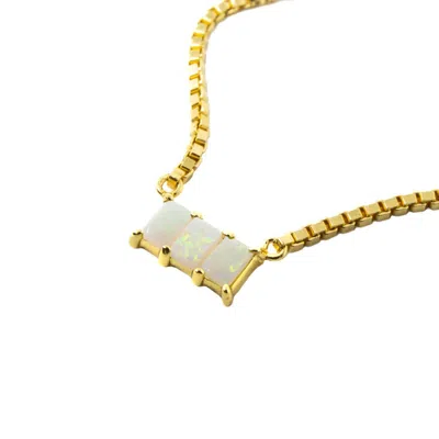 Nasi Silver Women's White Kadima Baguette Necklace- Opal- Gold