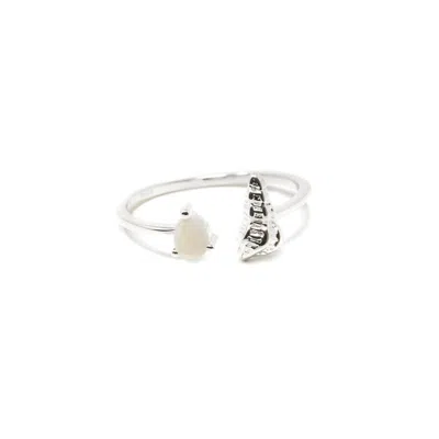 Nasi Silver Women's White Shell Sedef Ring - Opal & Silver In Gold