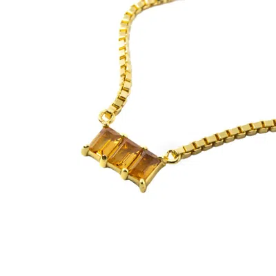 Nasi Silver Women's Yellow Kadima Baguette Necklace- Citrine- Gold
