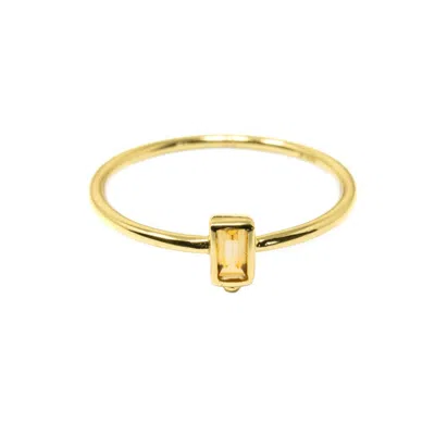 Nasi Silver Women's Yellow Level Baguette Ring- Citrine- Gold
