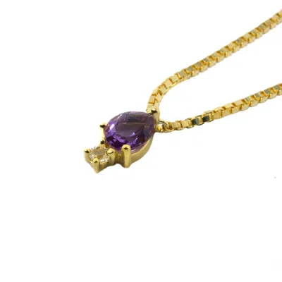 Nasi Silver Women's Yellow Pear Atarah Necklace- Amethyst & White Topaz- Gold