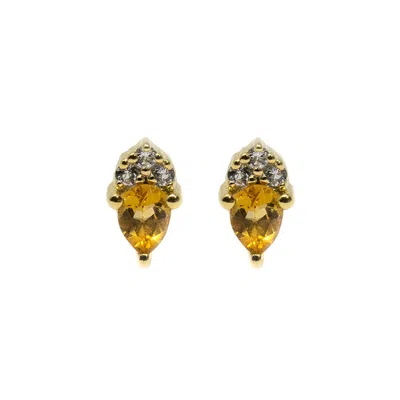 NASI SILVER WOMEN'S YELLOW PEAR ATARAH STUDS- CITRINE & WHITE TOPAZ, GOLD