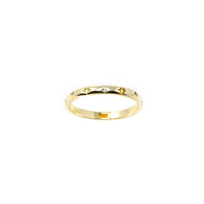 Nasi Silver Women's Yellow Scatter Band Both Sides Now Ring Sunrise Edition Star Ring, Gold