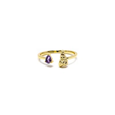 Nasi Silver Women's Yellow Shell Sedef Ring- Amethyst, Gold