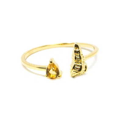 Nasi Silver Women's Yellow Shell Sedef Ring- Citrine, Gold