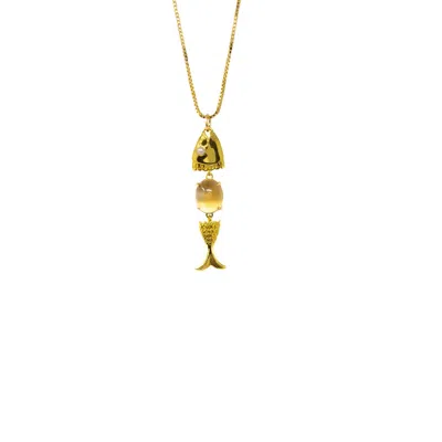 Nasi Silver Women's Yellow Swimming Fish Neshama Pendant- Citrine & Freshwater Pearl, Gold
