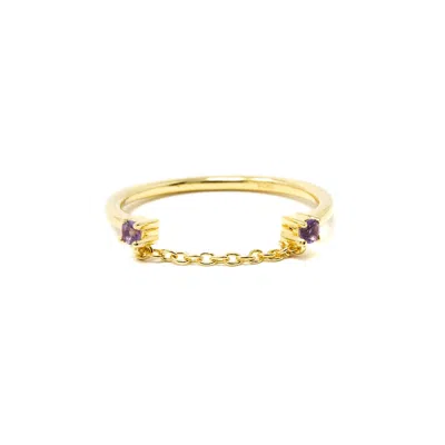 Nasi Silver Women's Yellow Twogether Chain Ring- Amethyst, Gold