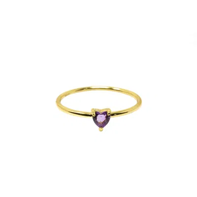 Nasi Silver Women's Yellow Yours Heart Ring- Amethyst, Gold