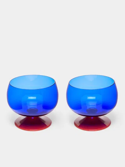 Nasonmoretti Archive Revival 1970 Hand-blown Murano Glass Bicolor Champagne Coupes (set Of 2) In Blue