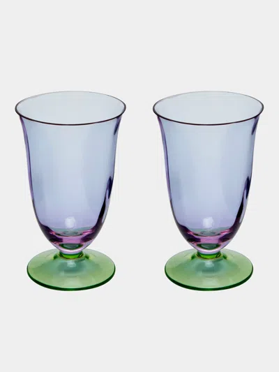 Nasonmoretti Archive Revival 1982 Hand-blown Murano Water Glasses (set Of 2) In Blue